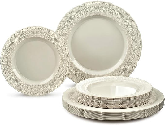 " OCCASIONS " 50 Plates Pack (25 Guests)-Extra Heavyweight Vintage Wedding Disposable/Reusable Plastic Plates -25 x 11'' D...