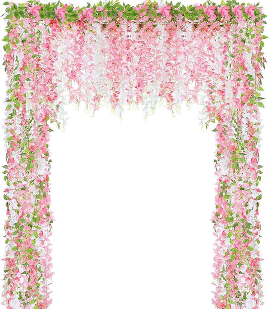 Thiccywoov 4pcs Wisteria Artificial Flowers Garland, 7.2Ft/Piece Wisteria Hanging Flowers Garland for Wedding Arch Decorat...