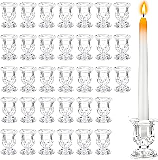 48 Pcs Clear Glass Taper Candle Holders Bulk, 2.5 Inch Small Candlestick Stands, Elegant Table Centerpieces for Wedding, C...