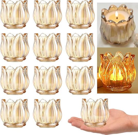 GOLDEAL 12Pcs Gold Votive Candle Holders, Thick Glass Tea Light Candle Holder Bulk, Tealight Candle Jars for Wedding Table...