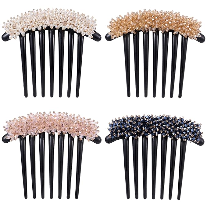 Pearls Hair Side Comb for Women, Rhinestones Hair Combs Pins 7 Teeth Side Hairpins Accessories Crystal Vintage Headpieces ...