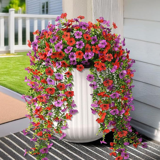 Hommyea Artificial Hanging Flowers for Outdoors, 2 Pcs Fake Hanging Plant Spring Summer Decor, UV Resistant No Fade Faux S...