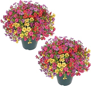 Velener Artificial Flowers for Outdoors- 20” Potted Plant Fake Violet Bush-UV Resistant Artificial Outdoor Plant for Front...