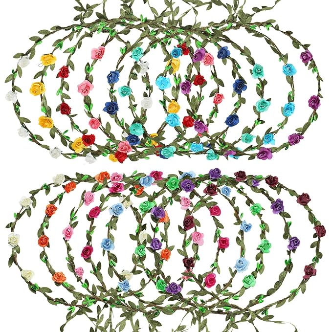 MIREZOYS 16 Pieces Flower Crown Headband Garland Floral Headbands Wreath Headpiece for Wedding Festival Vacation Fairy Party