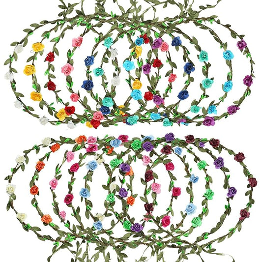 MIREZOYS 16 Pieces Flower Crown Headband Garland Floral Headbands Wreath Headpiece for Wedding Festival Vacation Fairy Party