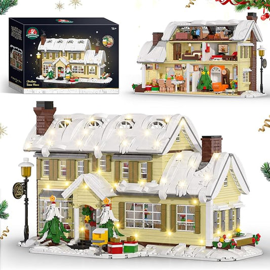 Tweandar Christmas Holiday House Building Blocks Set, Christmas Village House Building Kit with Warm LED Lights, Christmas...