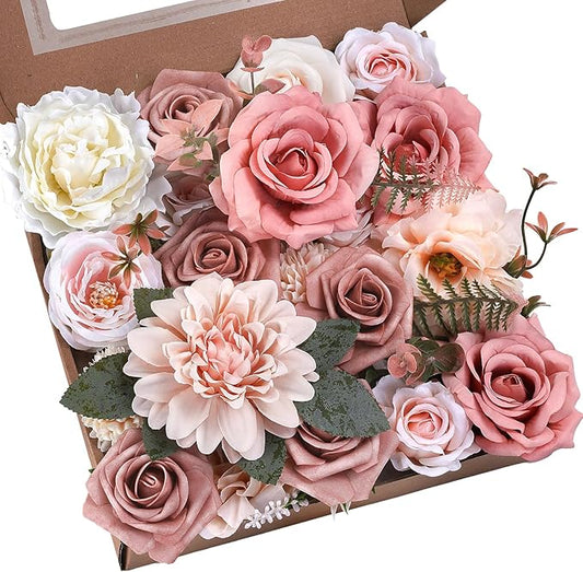 BSMYBO Artificial Flowers Combo Dusty Pink Flowers Bouquets Fake Roses Faux Floral Arrangements for Wedding Bridal Bouquet...