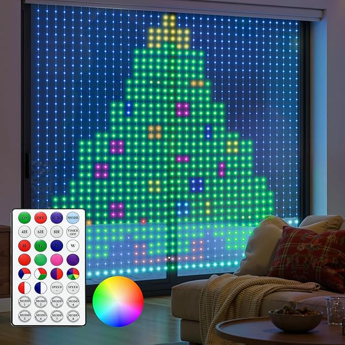 Brightown 400 RGBIC LED Smart Curtain Fairy Lights, 6.6x6.6ft Dynamic Color Changing Christmas String Lights with Remote, ...