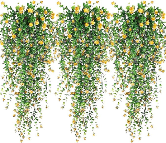 Artificial Hanging Flowers, 3 Pcs Fake Hanging Plants Artificial Vines for Outdoors, Fake Ivy Vine UV Resistant No Fade Fa...