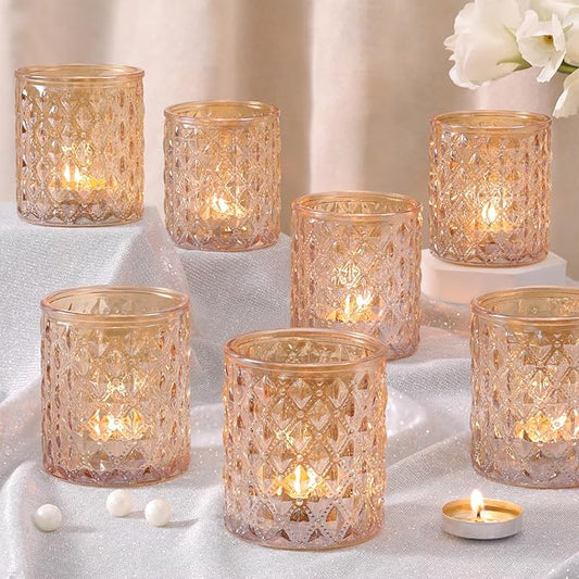 8Pcs Large Votive Candle Holders Gold Tea Light Candle Holders Glass Candle Holder for Wedding, Bridal Shower,Table Center...