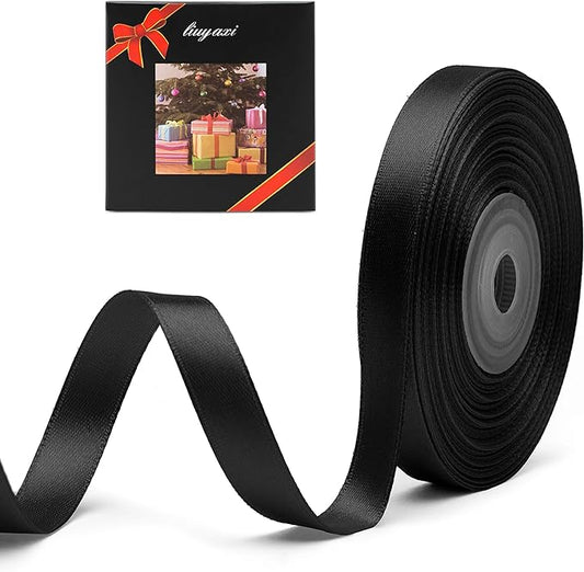 Solid Color Double Faced Black Satin Ribbon 3/8" X 25 Yards, Ribbons Perfect for Crafts, Wedding Decor, Bow Making, Sewin...