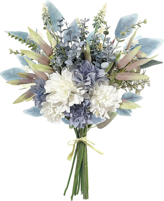 Aoztio Artificial Flowers Bouquet, Silk Flowers Blue Fake Flowers Arrangement Faux Flowers for Home Decor, Vase Arrangemen...