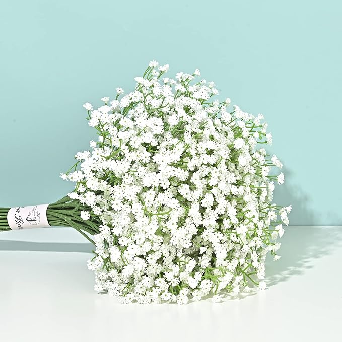 Yastouay Babys Breath Artificial Flowers, 6Pcs Fake White Babys Breath Flowers Artificial Bulk, Real Touch Faux Babies Bre...