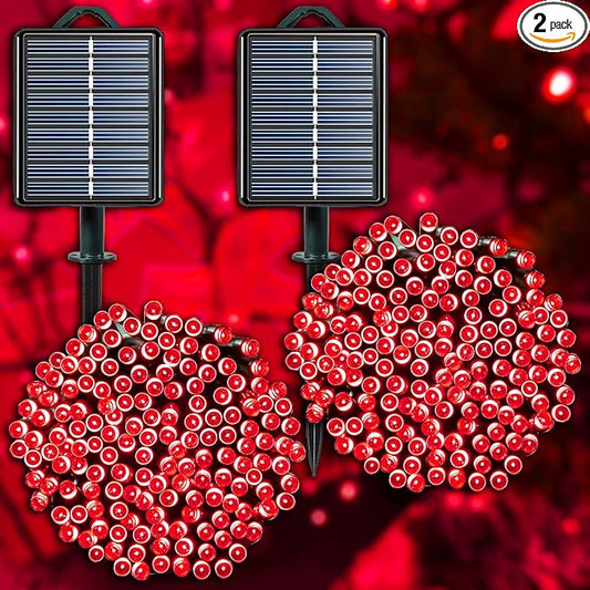 Red Solar Christmas Lights Outdoor, 2 Pack 144ft 400LED Fairy String Lights with 8 Modes IP44 Waterproof Twinkle Lights fo...