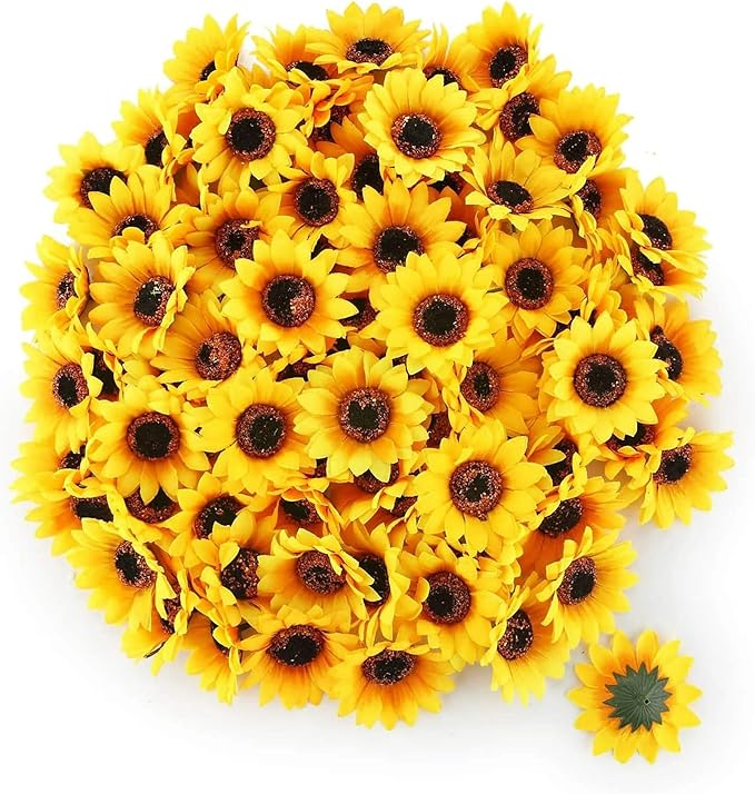 WsjiaboFux 100Pcs Yellow Artificial Flower Heads Mini Fake Sunflower Decorative Fabric Flowers Craft Floral Embellishments...