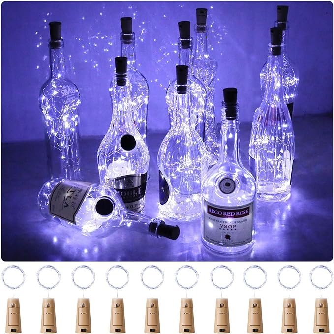 Aluan Wine Bottle Lights with Cork, Christmas Lights 10 Pack 20 LED Mini Fairy String Lights, Waterproof Battery Operated ...