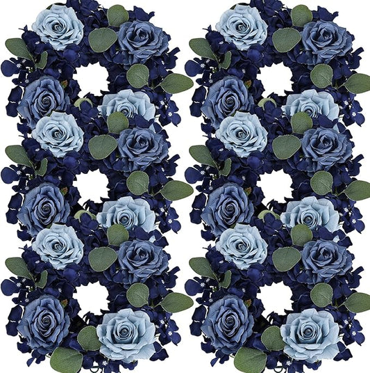 DIYDOFUN Artificial Flower Candle Rings - 6 Inch Inner Rose Floral Wreaths with Butterflies for Wedding Bridal Event Table...