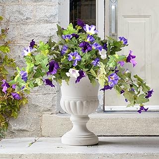 loveMoment Artificial Morning Glory Fake Flowers for Outdoor Planter Decoration, 2 Pcs Petunias Realistic UV Resistant Fau...