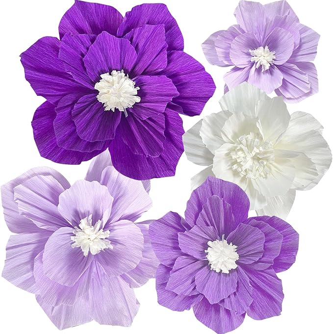 ANSOMO Purple Paper Flowers Artificial 3D Wall Décor Wedding Birthday Bridal Baby Shower Violet Lavender Light Dark Purple...