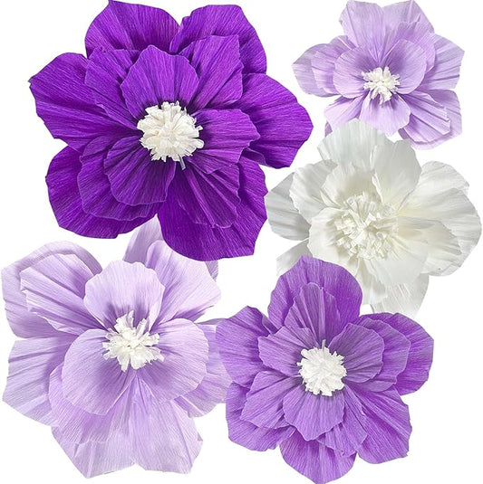 ANSOMO Purple Paper Flowers Artificial 3D Wall Décor Wedding Birthday Bridal Baby Shower Violet Lavender Light Dark Purple...