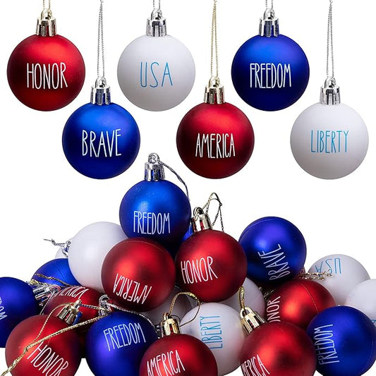 Deloky 24 Pcs 4th of July Tree Ornaments - 1.57" Memorial Day Letter Balls - Red White Blue Patriotic Hanging Balls for In...