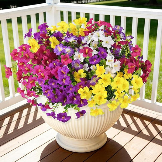 Artificial Fake Petunias Flowers for Outdoors Spring Decoration, 12 Bundles Faux Flower Plants UV Resistant Realistic Silk...