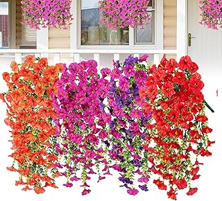 Artificial Hanging Flowers, 6PCS Artificial Morning Glory Flowers for Outdoor Hanging Decoration, Fake Hanging Plants for ...