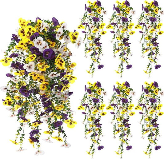 Riceshoot 6 Pcs Artificial Hanging Flowers for Outdoors Fake Hanging Plants for Spring Summer Decoration Realistic UV Resi...