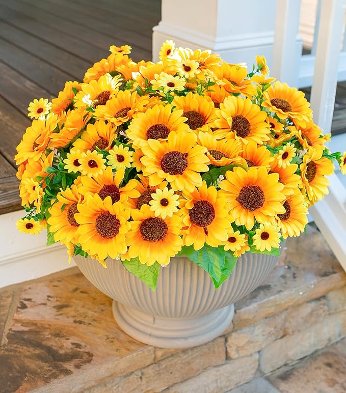 Sunflowers Artificial Flowers, 10 Bunches Fake Sunflower Artificial Flowers for Outdoors Spring Summer Decoration Look Rea...