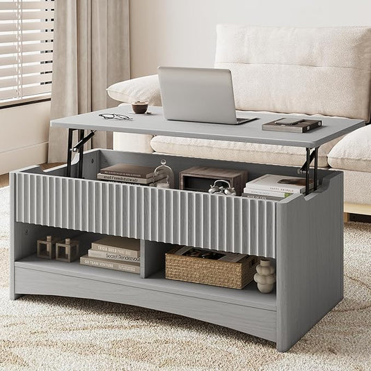 Amada Lift Top Coffee Table with Storage, Modern Center Table with Hidden Compartment, Rectangle Coffee Tables for Living ...