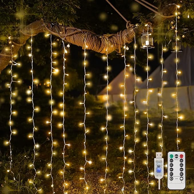 suddus Curtain Lights for Bedroom, 200 Led Hanging String Light Outdoor, Fairy Curtain Lights Indoor for Christmas, Dorm, ...