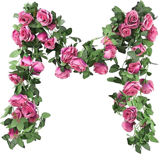 FiveSeasonStuff 29 Ft 4 Pack Rose Silk Flower Garland Artificial Flowers Decoration Hanging Floral Décor for Wedding Baby ...