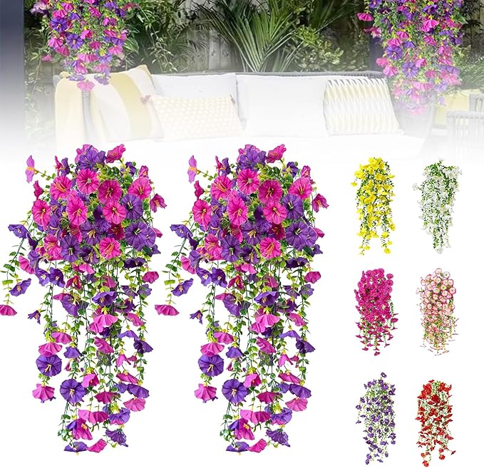 capirosa Artificial Hanging Flowers for Outdoors, 2 Pcs Fake Hanging Plant Summer Fall Decor, UV Resistant No Fade Faux Fl...