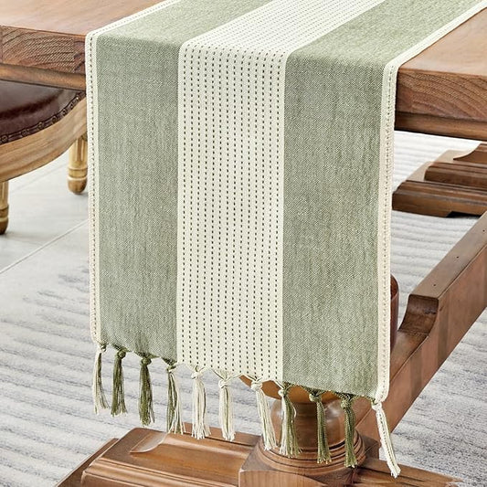 Wracra Linen Table Runner, Farmhouse Macrame Table Runners 72 Inches Long for Dining Table Decor, Wedding, Party and Dress...