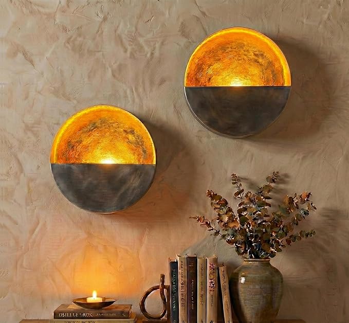 NativeSkins Eclipse Metal Wall Candle Sconces Set of Two Wall Candle Holders - Set of 2 Handcrafted Decorative Tea Light S...