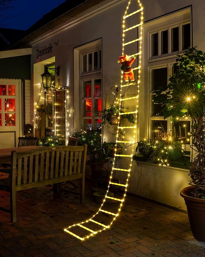 Toodour LED Christmas Lights - 10ft Christmas Decorative Ladder Lights with Santa Claus, Xmas Decorations Light for Indoor...