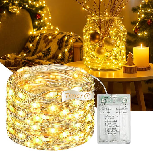 Fairdeer 16FT 50 LED Fairy Lights Battery Operated with Timer, 8 Modes USB Mini Twinkle Light, Small String Lights for Tre...