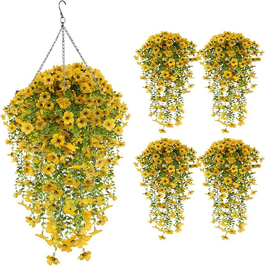UV Resistant Artificial Hanging Flowers for Outdoors, Faux Morning Glory Fake Hanging Plants for Porch, Garden, Patio & Ho...