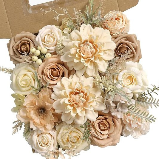 rongflower Artificial Flowers Combo Box Set Silk Flowers Fake Rose for DIY Floral Arrangements Wedding Bouquets Centerpiec...