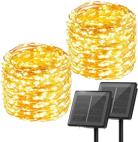 Minetom Solar String Lights, 2 Packs Total 66Ft 200 LED Solar Fairy Lights, Waterproof Solar Lights for Outside Patio Yard...