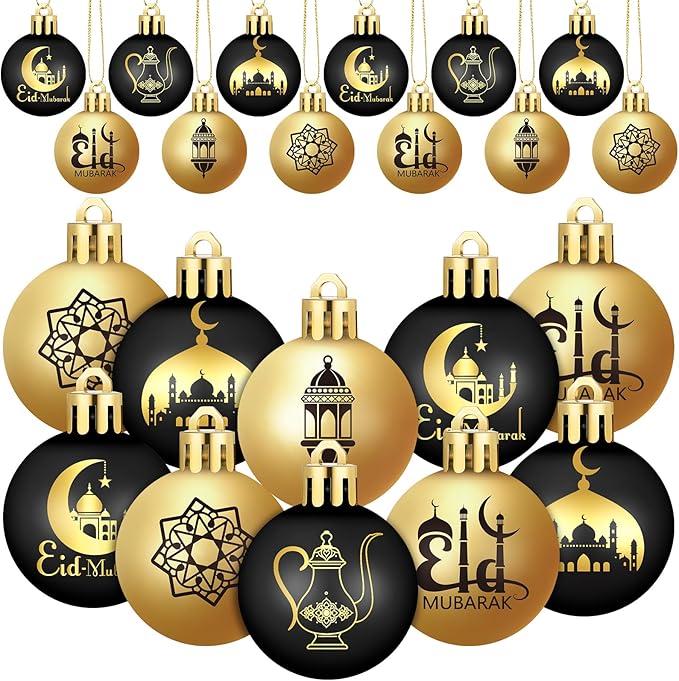 Bememo 24 Pcs Ramadan Ornaments for Tree Eid Al Adha Decoration 1.57 Inches Plastic Ramadan Hanging Ornaments Islamic Moon...