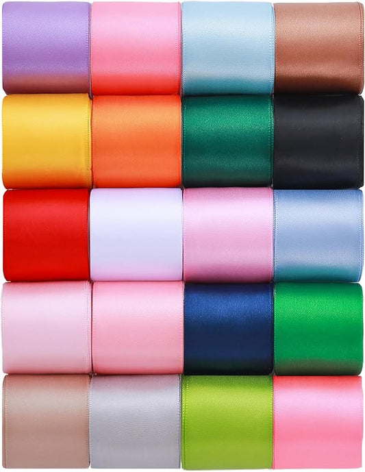 KEOSREE 1-1/2 inch 20 Colors Satin Ribbon Set, 1.5" X2Yd x 20Rolls Rainbow Ribbons for Gift Wrapping, Wedding Party Decora...