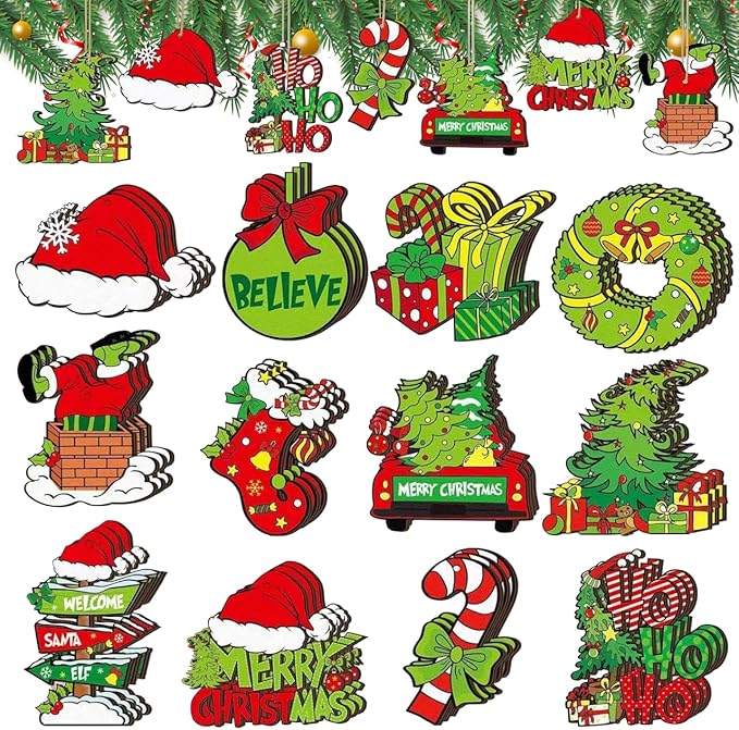 36pcs Christmas Tree Decorations - Wood Christmas Tree Hanging Ornament Holiday Xmas Ornaments Christmas Decorations Decor...