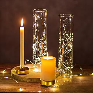 NUPTIO Gold Taper Candle Holders: 2 Pcs Hurricane Metal Candlestick Holder Stand with 11.81 inch Tall Clear Glass Open End...
