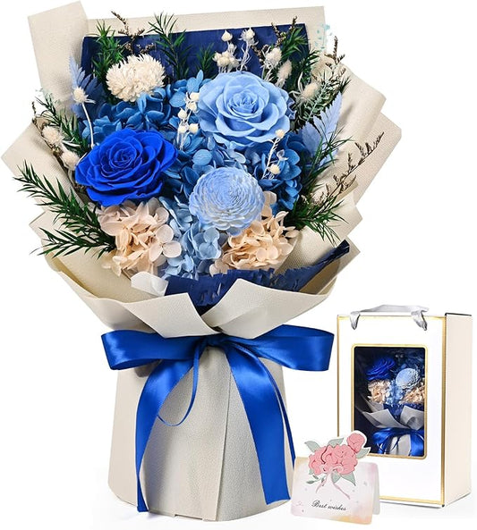 Waipfaru Flowers for Delivery Prime,Blue Preserved Flowers, Fresh Bouquet with Gift Box, Forever Rose for Women Mother Day...