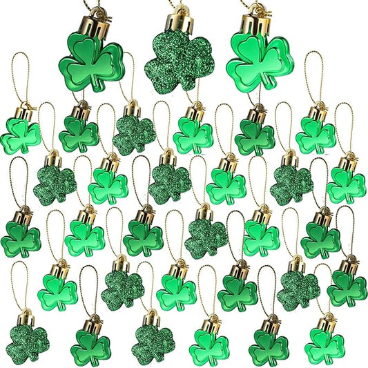 30 PCS St. Patrick's Day Shamrocks Ornament Set, Good Luck Clover Hanging Bauble Trefoil Pendant Decoration for Keyring Tr...