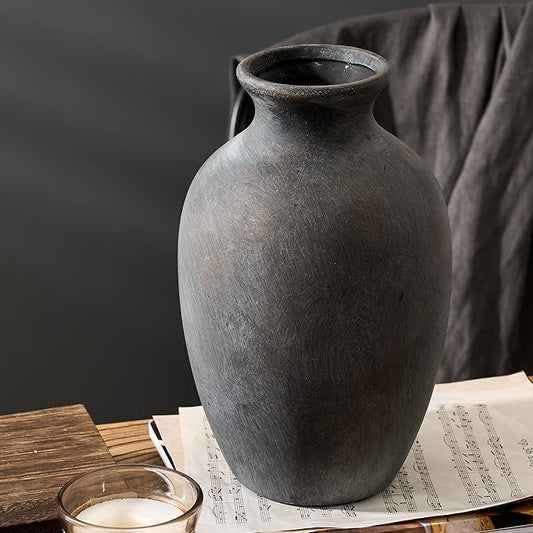 Large Ceramic Rustic Flower Vase, 10.43 Inch Tall Vintage Pottery Home Decor, Farmhouse Terracotta Vase for Living Room, T...