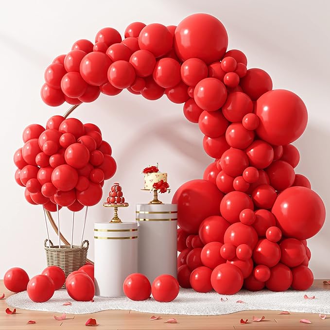 RUBFAC 129pcs Red Balloons Different Sizes 18 12 10 5 Inch for Garland Arch, Premium Latex Balloons Wedding Anniversary Ba...