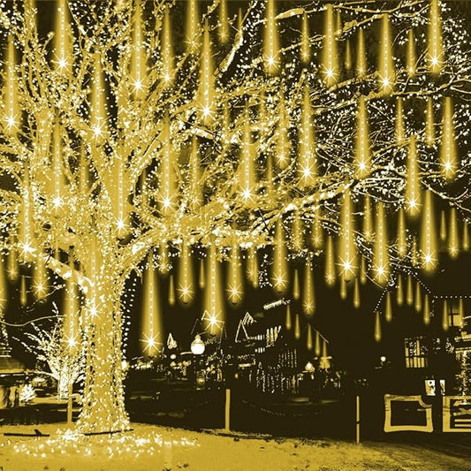 Weepong Christmas Lights Outdoor Falling Rain Meteor Shower Lights 12 inch 8 Tube 192 LED Snowfall Icicle Cascading String...