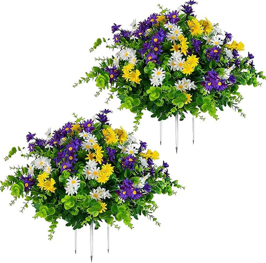 QIANYUN 20” Artificial Daisy Topiary Outdoor Plant, UV Resistant Faux Daisy Flowers, Outdoor Plants for Porch Decorations,...